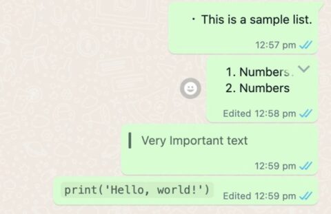 WhatsApp adds formatting support for lists, block quotes, and inline code