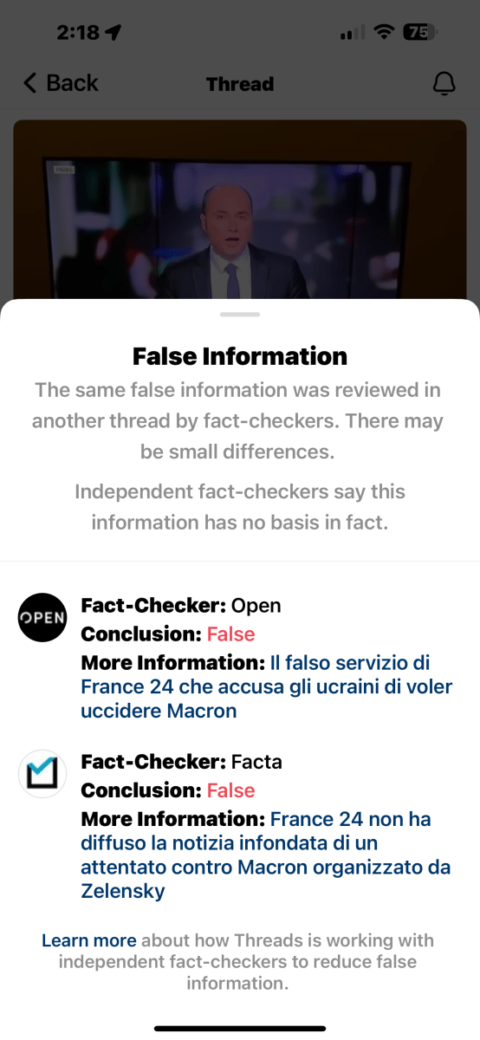Yes, Threads is running a fact-checking program, but the system isn’t fully rolled out