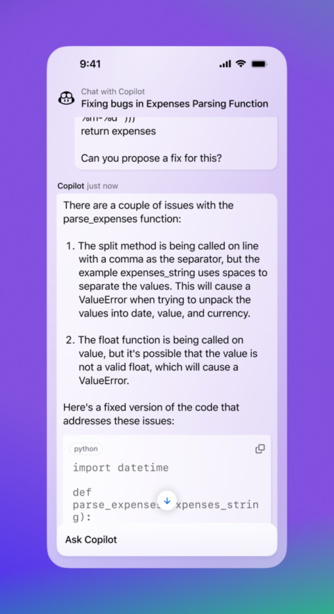 Copilot Chat in GitHub’s mobile app is now generally available