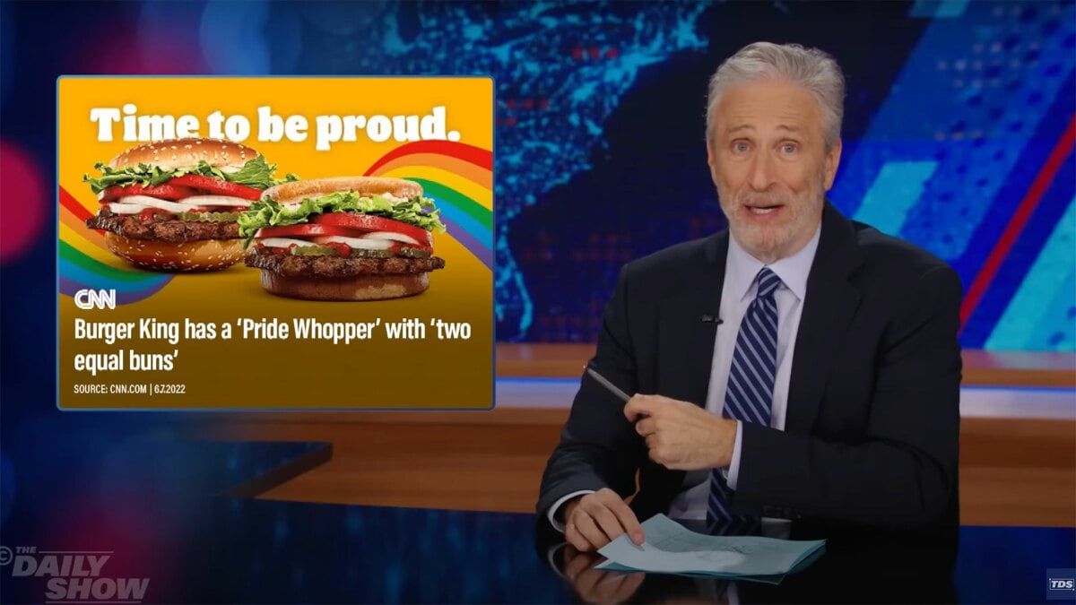 Jon Stewart slams corporations taking advantage of Pride