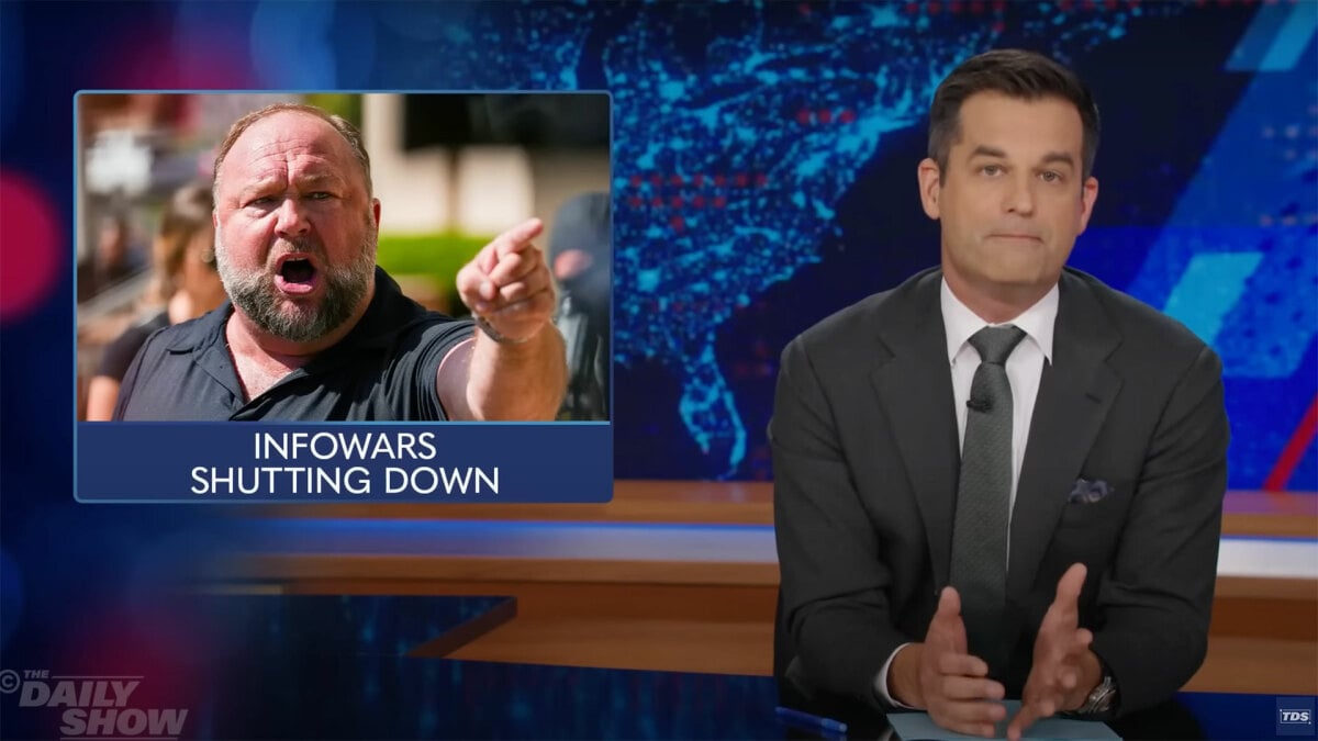 ‘The Daily Show’ brutally mocks Alex Jones being forced to shut down InfoWars