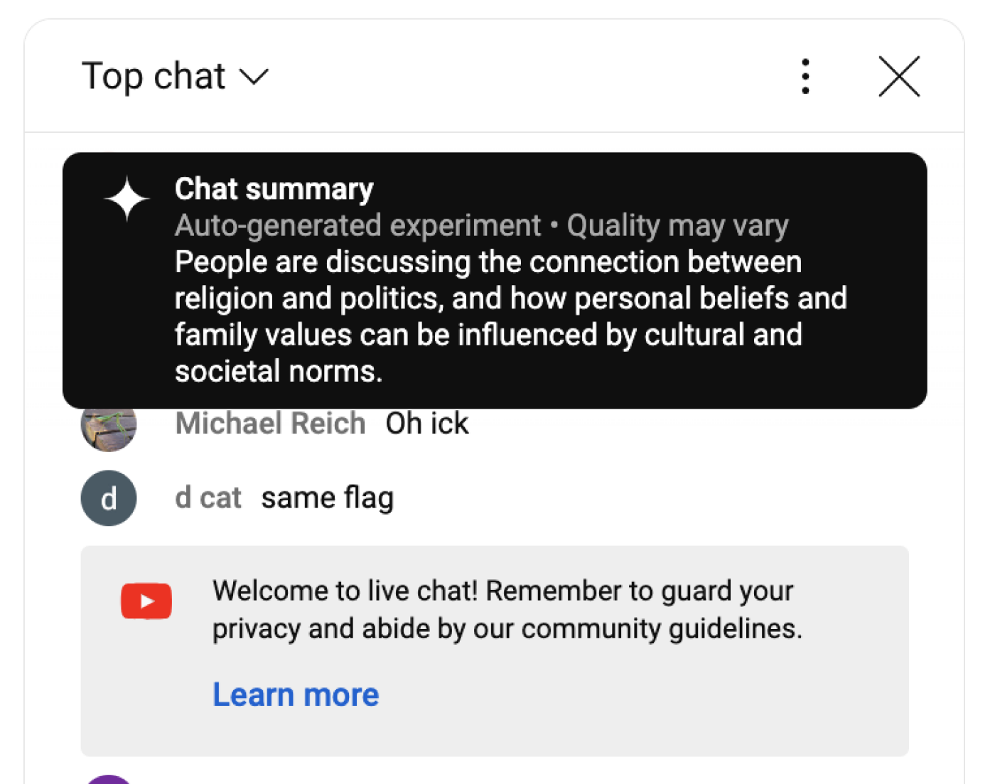 YouTube tests AI live chat summaries and channel QR codes
